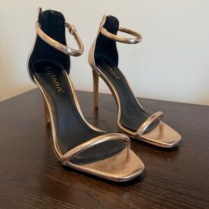 Liliana Metallic Rose Gold Ankle-Strap Stiletto Sandals